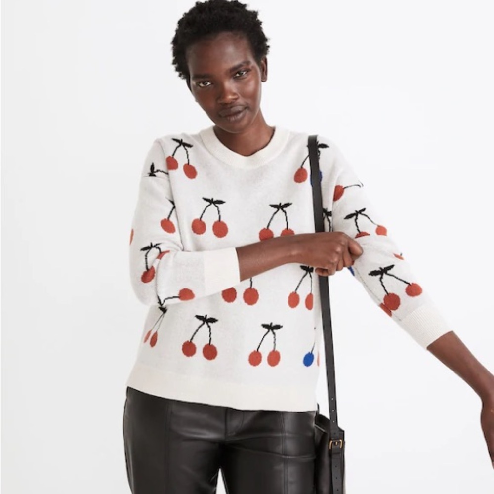 Madewell cherry jacquard pullover sweater
